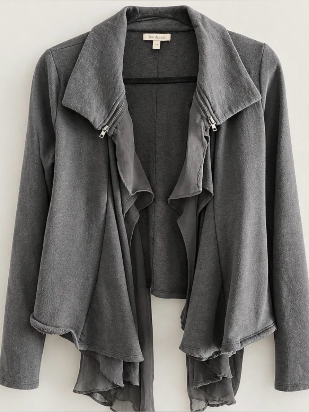 Bordeaux Charcoal Draped Zip-Detail Blazer